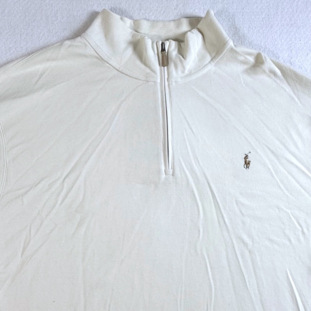 Polo Ralph Lauren 1/4 Zip Pullover Mens 2XB Estate Rib Cotton Cream White